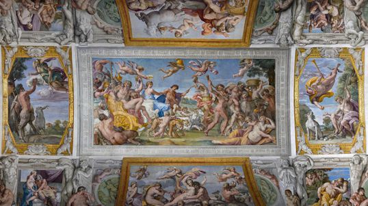 Uno dei pezzi della mostra realizzata dopo il restauro della galleria dei Carracci di Palazzo Farnese, a Roma, 16 settembre, 2015. ANSA / UFFICIO STAMPA / HO / +++ ANSA PROVIDES ACCESS TO THIS HANDOUT PHOTO TO BE USED SOLELY TO ILLUSTRATE NEWS REPORTING OR COMMENTARY ON THE FACTS OR EVENTS DEPICTED IN THIS IMAGE; NO ARCHIVING; NO LICENSING ++