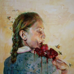 Jara Marzulli - La cascata - 2012 - acrilico, olio, penna su tela -50x50cm -