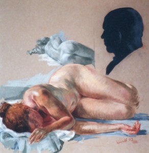 1 - Kossuth, Anna con autoritratto, pastelli colorati, 99,5x81 cm, 2004