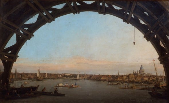 Giovanni Antonio Canal, detto Canaletto La City di Londra vista attraverso un arco di Westminster Bridge, 1747 olio su tela, 59,7 x 97,5 cm Collection of the Duke of Northumberland, Alnwick Castle