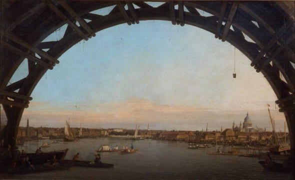 Canaletto - La City di Londra vista attraverso un arco di Westminster Bridge, 1747