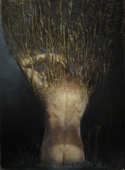 Agostino Arrivabene, Monatto e muti campanelli, 2014, olio su legno, cm 68x50