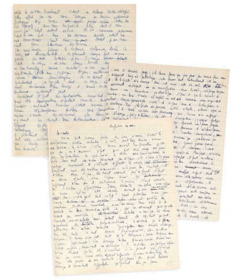 Jean-Paul SARTRE, « Les Affections du cœur » (ébauche des Mots), Manuscrit autographe, 24 pages in-4 (365 x 210 mm) A l’encre bleu nuit sur autant de feuillets de papier quadrillés montés sur onglets Estimation : 40 000/50 000 € VENDU : 50 200 €
