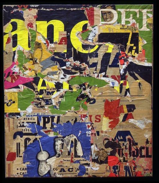Mimmo Rotella, Con un sorriso, 1962, décollage su tela, cm 154x132, Tate