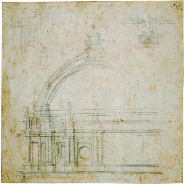 Michelangelo  Studio per alzato di San Pietro 1548-1551 Carboncino, penna e inchiostro, su carta; mm 257 x 259  Lille, Palais des Beaux-Arts, Cabinet des Dessins, Collection Wicar, inv. 93-94 