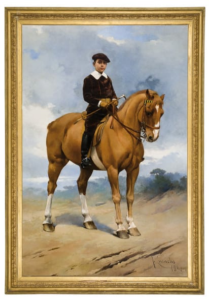LOT 127Starting price: 24.000 euros Josep Cusachs (Montpellier, 1851 - Barcelona, 1908) " Equestrian portrait de Miguel Gallart Dubocq" Oil on canvas. Signed and dated in 1890. From the Palau de les Heures de Barcelona.