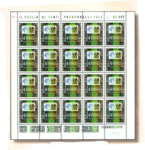 (4) Il minifoglio chiave da 4000 lire della serie degli alti valori