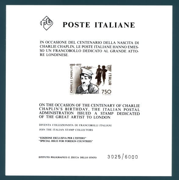 (5) Foglietto Charlie Chaplin del 1989