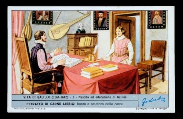 Vita di Galileo, Figurine Liebig n. 1812, 1965, Cromolitografia, mm 72 x 110