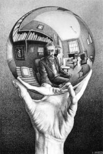 Escher, Autoritratto su una sedia (1920)