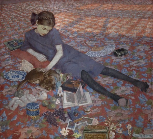 Felice Casorati - Bambina che gioca su un tappeto rosso, 1912
