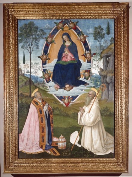 Bernardino di Betto detto il “Pintoricchio” (Perugia 1454-Siena 1513) La Vergine Assunta tra i Santi Gregorio Magno e Benedetto