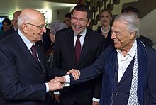Albertazzi saluta Giorgio Napolitano, accompagnato da Ignazio Marino, giugno 2014