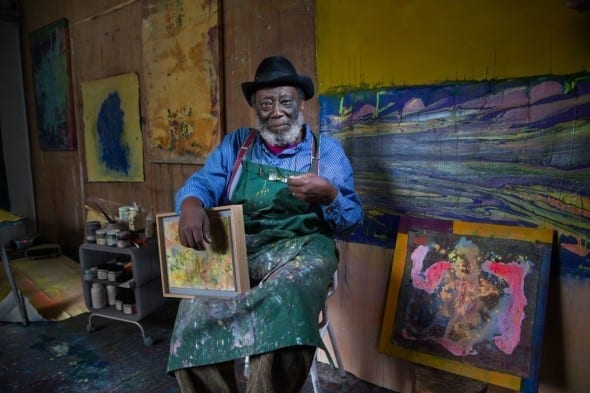 Frank Bowling, OBE is an internationally renowned contemporary artist who works primarily in abstract painting. His work is exhibited worldwide. Pullens Yard by Steve McCurry