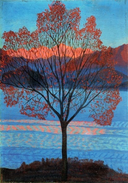 Luigi Russolo, Lo stesso paesaggio ai primi raggi di sole, 1940, olio su tavola, Collezione privata