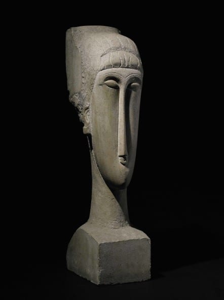Property of a Private European Collector Amedeo Modigliani Tête Stone Height: 28¾ in.; 73 cm Carved 1911-12. Estimate in excess of $45 million