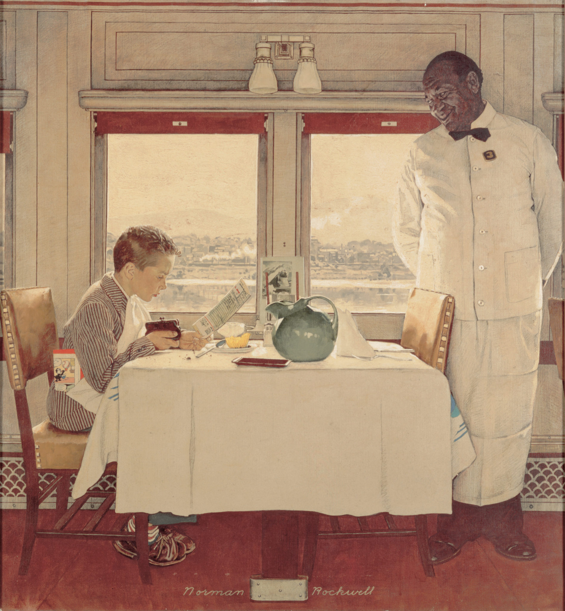  boy in a dining car