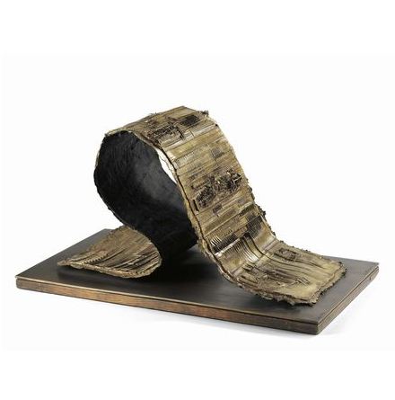 Lotto 521 Arnaldo Pomodoro Morciano di Romagna (Fc) 1926 FOGLIO N. 1/A, 1966 SCULTURA IN BRONZO A PATINA DORATA, ES. 2/2, CM. 44,5X78,5X42 STIMA € 60.000 / 90.000