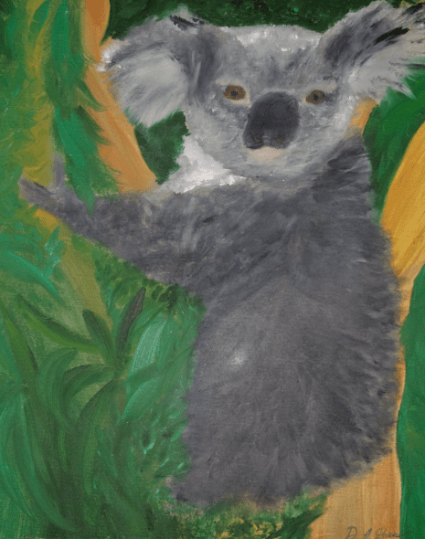 Diana Avgusta Stauer. Koala. Oil on canvas. 50x60 cm. Landscape from "Back to Nature" theme collection. The artwork is appearing in the book of poetry and art "Indian Sunrise". Milan, 2013.