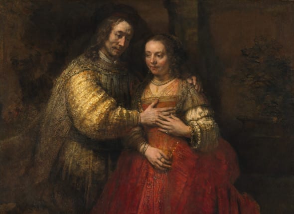 Rembrandt Portrait of a Couple as Isaac and Rebecca, known as ‘The Jewish Bride’, about 1665 Oil on canvas 121.5 x 166.5 cm Rijksmuseum, on loan from the City of Amsterdam (A. van der Hoop Bequest) © Rijksmuseum, Amsterdam 