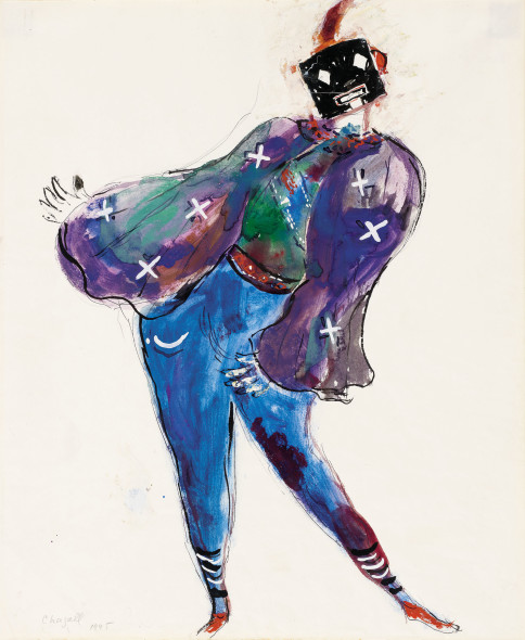 Marc Chagall, Set Design for  the costumes for The Firebird by Igor Stravinsky : Monster with Violet Mask , 1945, Gouache, Indianink and pencil on paper. Private Collection © Chagall ® SABAM Belgium 2015