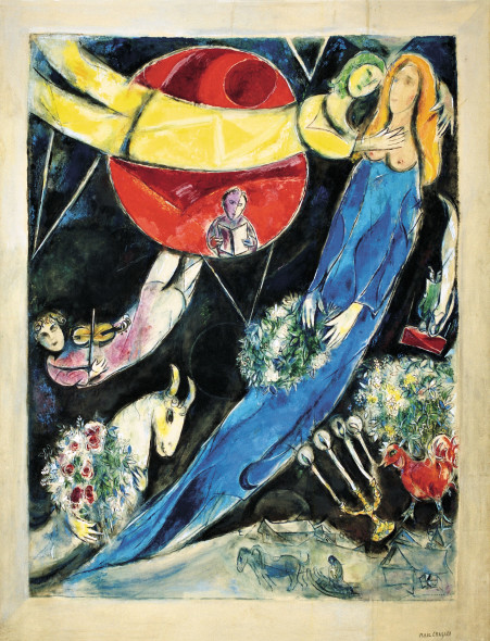 Marc Chagall,Red and Black World, 1951, Gouache, watercolour, pastel on paper, glued on canvas.  Private Collection © Chagall ® SABAM Belgium 2015