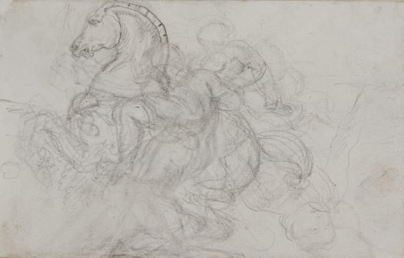 THEODORE GERICAULT – Verso: The Combat of Hercules and Hippolyta, Queen of the Amazons and Woman on the Ground and a Woman in Half-lenght, 1816-17 Recto (n. 6) and verso (n. 7): Conté crayon on white paper – h mm 128, w mm 206  
