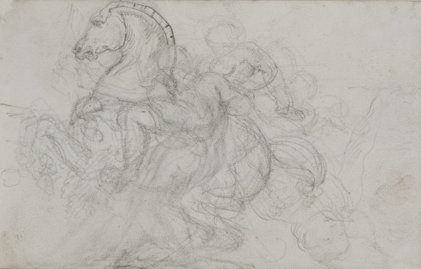 THEODORE GERICAULT – Verso: The Combat of Hercules and Hippolyta, Queen of the Amazons and Woman on the Ground and a Woman in Half-lenght, 1816-17 Recto (n. 6) and verso (n. 7): Conté crayon on white paper – h mm 128, w mm 206