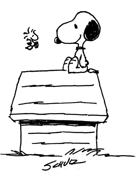 Asta Urania: Charles Schulz, Snoopy e Woodstock, pennarello su carta (cm 21,5x28)