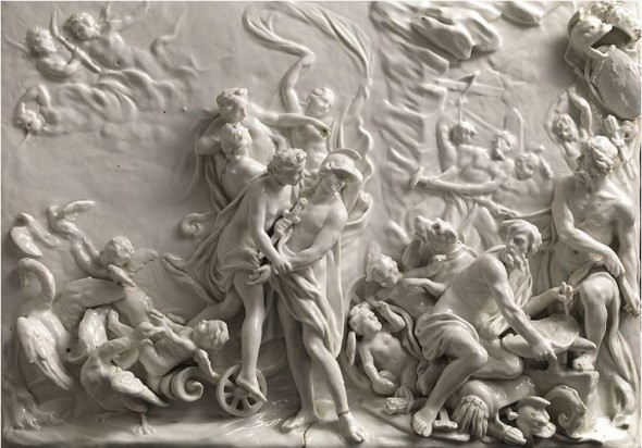 Placca, Manifattura Ginori a Doccia, seconda metà secolo XVIII In porcellana bianca raffigurante “L’Inverno”, derivata da un modello di Massimiliano Soldani Benzi, cm 41x55 | stima € 10.000/15.000