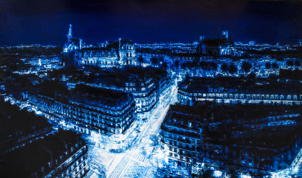 Paris Hotel de Ville Blue, 2015, olio su tavola, cm 130x220