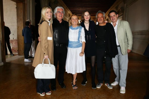 Valentina Castellani, Germano Celant, Miuccia Prada, Sophie Walker, Anish Kapoor and Jean De Loisy attend the Fondazione Prada Opening, Lenders Lunch In Venice.on May 6, 2015 in Venice, Italy. (Photo by Vittorio Zunino Celotto/Getty Images for Fondazione Prada)