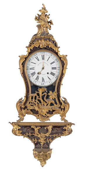 LADEVAL GRANDE OROLOGIO DA PARETE IN LEGNO INTARSIATO IN TARTARUGA A' LA BOULLE E BRONZO DORATO 