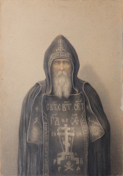 Peter Nikolaevich Romanov (1864-1931) Asceta, 1917 Disegno su carta applicata su cartone. Matita e pastelli su carta 67,8×96 cm. Monogramma e data: “1917” Provenienza Peter Nikolaevich Romanov (1864 – 1931) Nikolaj Romanovich Romanov (1922-2014); Eredi Romanov Bibliografia Mostra di Pitture e disegni di S.A.I. Il Granduca Pietro di Russia nella Regia Galleria Borghese, Roma, 1930, cat. 2 Stima: €800 - €1,200 Base d'asta: €1,600