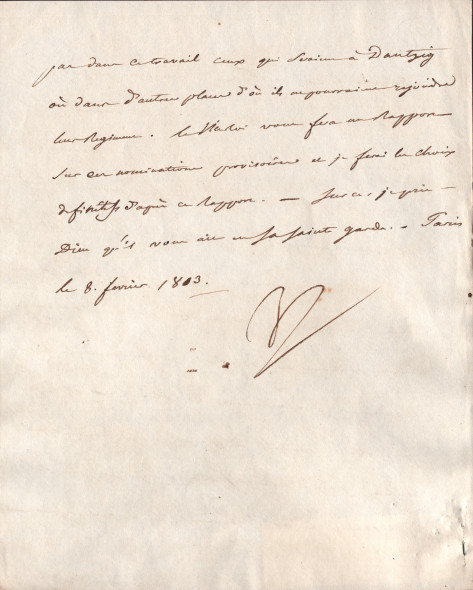 Napoleone Bonaparte (1769 – 1821) Nomina dei colonnelli per le truppe a cavallo, 8 febbraio 1813 Lettera manoscritta. Inchiostro bruno 2 pagine 183×223 mm. Sigla autografa: “Np” Luogo e data: “Paris, le 8 février 1813″ Biglietto di avvenuta ricezione spillato Stima: €1,400 - €1,800 Base d'asta: €2,800