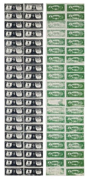 Lot 26 TO THE BEARER ON DEMAND: AN IMPORTANT PRIVATE EUROPEAN COLLECTION Andy Warhol FRONT AND BACK DOLLAR BILLS Estimate   12,000,000 — 18,000,000  GBP Price Realized: £