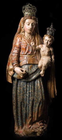 Lotto 27_Vergine con bambino. Scultura in legno policromo e dorato. Scuola castgliana XVI sec