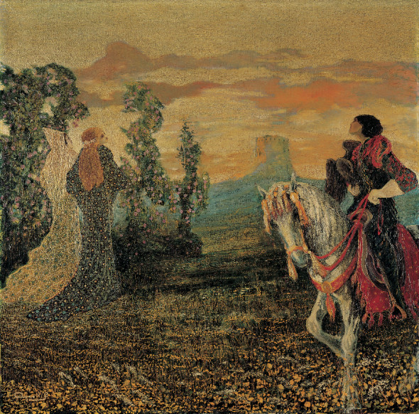 Fausto Agnelli, Cavaliere e fate, 1909-1929, Olio su tela, 102 x 105 cm...