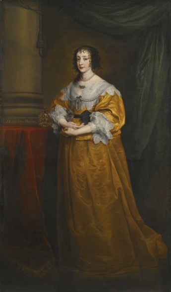 Sir Anthony van Dyck ANTWERP 1599 - 1641 LONDON PORTRAIT OF QUEEN HENRIETTA MARIA (1609–1669) later inscribed, centre left: Henrietta Maria oil on canvas, extended 127 by 81.3 cm.; 50 by 32 in. (extended in the 18th century by another hand, possibly Sir Joshua Reynolds, to create a full-length portrait of 223.6 by 130.8 cm.; 88 by 51 1/2  in.) Estimate     1,500,000 — 2,500,000  GBP