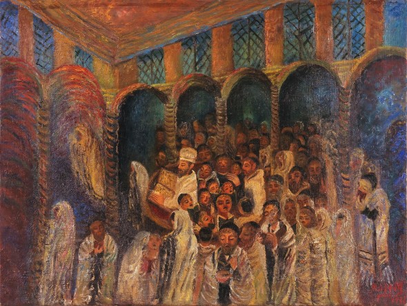 Antonietta Raphaël, Yom Kippur in the Sinagogue, 1931, olio su tela, 48 × 64 cm