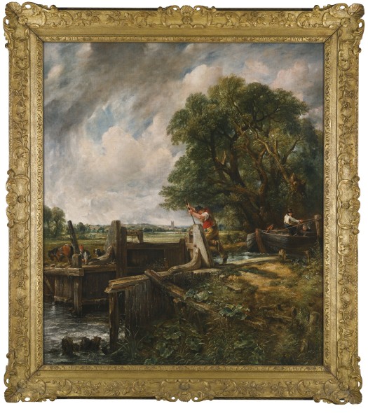 ohn Constable, R.A. EAST BERGHOLT, SUFFOLK 1776 - 1837 HAMPSTEAD THE LOCK iInscribed on an old label, verso, in the artist's hand: Landscape: Barge passing a Lock / J. Constable R.A. 35 Charlotte St / London oil on canvas 139.7 by 122 cm.; 55 by 48 in. Estimate   8,000,000 — 12,000,000