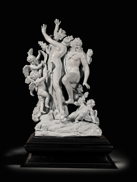 LOT 65 AFTER A MODEL BY MASSIMILIANO SOLDANI-BENZI (1656-1740) ITALIAN, DOCCIA FACTORY, CIRCA 1750 FIGURE GROUP OF APOLLO AND DAPHNE in the white porcelain ESTIMATE 100,000-125,000 GBP 