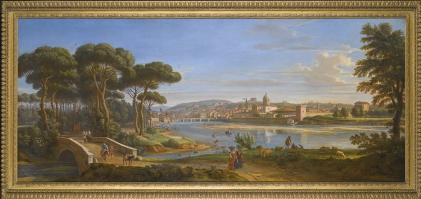 Gaspar van Wittel, called Vanvitelli AMERSFOORT 1652/3 - 1736 ROME FLORENCE, A VIEW OF THE CITY FROM THE RIGHT BANK OF THE RIVER ARNO LOOKING TOWARDS THE PONTE ALLA CARRAIA oil on canvas 71 by 170 cm.; 28 by 67 in. Estimate   1,000,000 — 1,500,000  GBP 