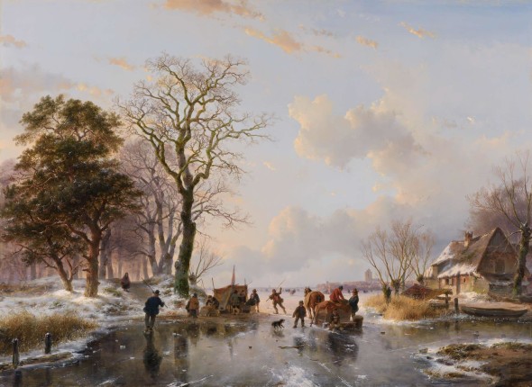 Andreas Schelfhout (1787-The Hague-1870) A Dutch winter landscape with skaters, a horse-drawn sleigh and a 'koek-en-zopie' Oil on panel 77 x 105 cm Signed and dated lower right ‘A. Schelfhout 1852’ This winter landscape will be exhibited at #TEFAF2016 (11-20 March 2016) by Kunsthandel A.H. Bies.