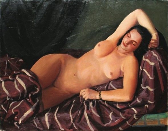 STUDIOLO Achille Funi (Ferrara 1890 ~ Appiano Gentile 1972) Nudo con drappeggio 1940 Olio su tela, cm 95 x 120