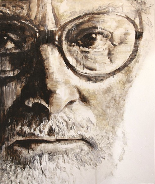 Francesca Leone, Volto P.L. (Primo Levi), 2015, tecnica mista su tela, cm 180x150