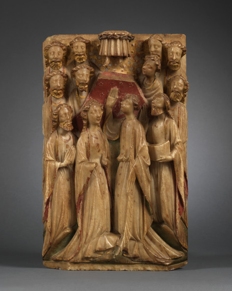 Rilievo raffigurante l’Ascensione di Cristo, Alabastro con doratura originale, Nottingham, XV sec. Dim : H 39,5 x 24 cm