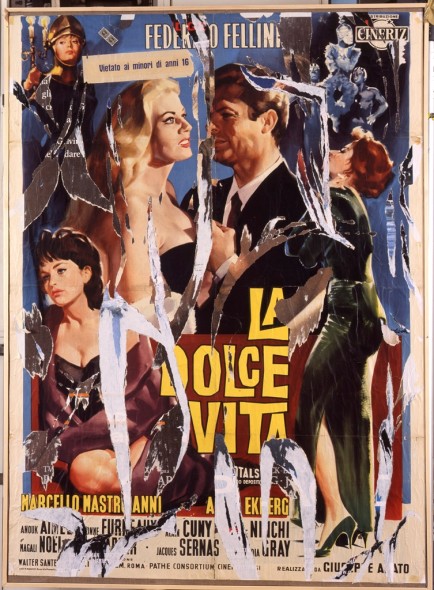 La dolce vita di Marcello, 1963-98 Décollage su tela, 140 x 100 cm Collezione privata Courtesy Frittelli Arte Contemporanea, Firenze © Fondazione Mimmo Rotella