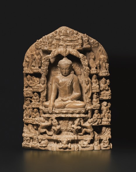 PROPERTY FROM A CALIFORNIA COLLECTION A FINE SEDIMENTARY STONE STELE DEPICTING SCENES FROM THE LIFE OF BUDDHAEastern India, Pala period, 11th/12th Century Estimate  100,000 — 150,000  USD