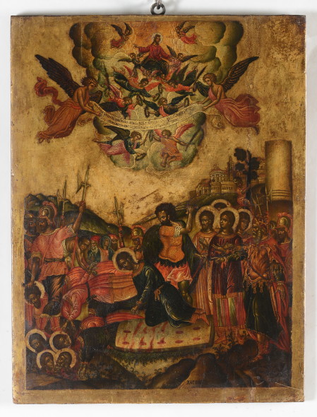 Icona raffigurante martirio di Santi, Russia XVI secolo cm 39x51 Stima EURO: € 500 - 700 Venduto a €: 17.500,00 